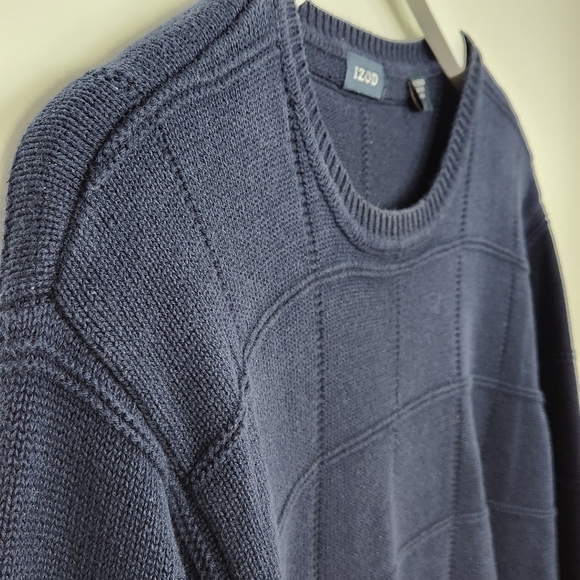 IZOD Men's Cotton Navy Blue Crew-Neck Pullover Long Sleeve Crest Logo Sweater L - Picture 3 of 9